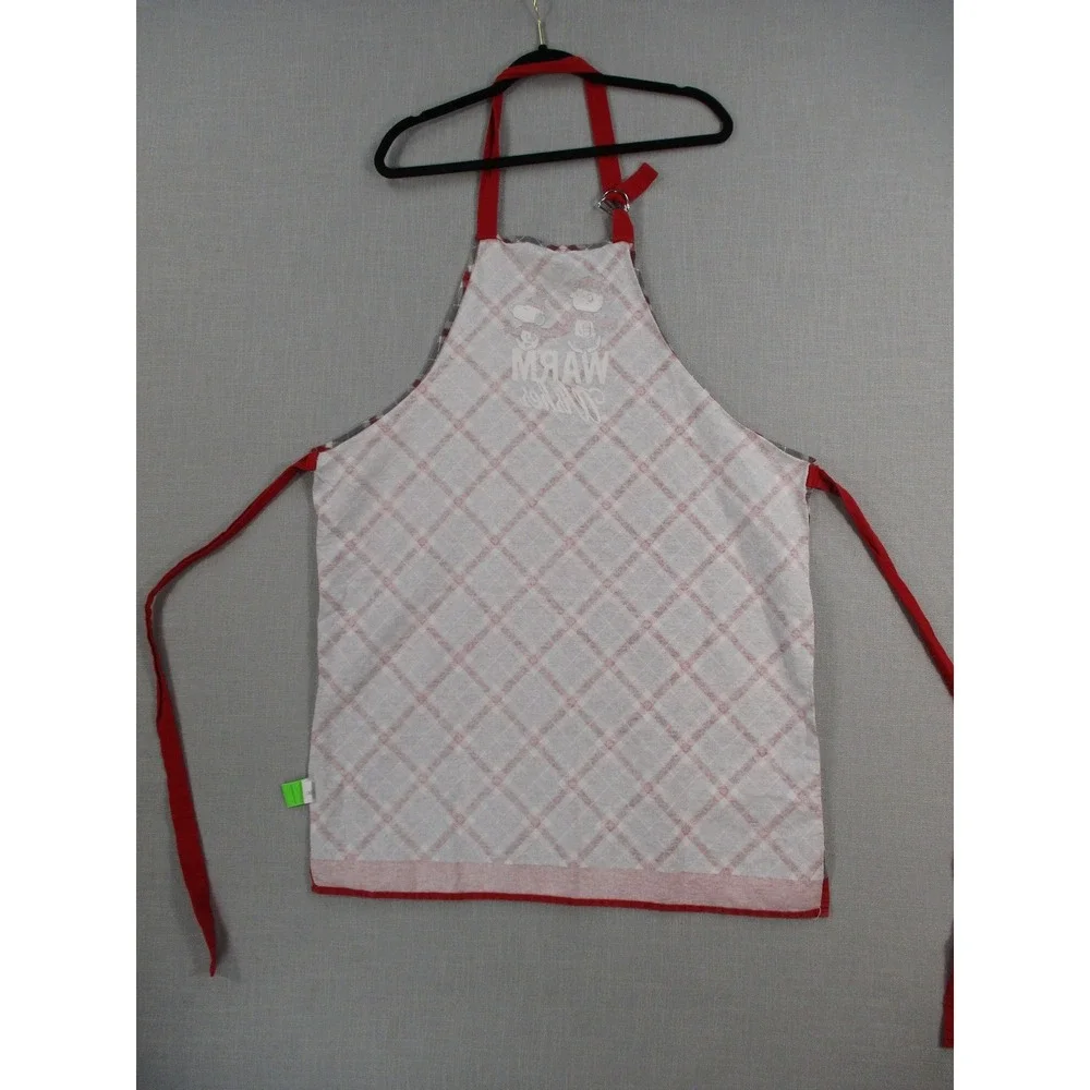 Peanuts Snoopy Charlie Brown Warm Wishes Holiday Apron Red‎ Grey Plaid One Size